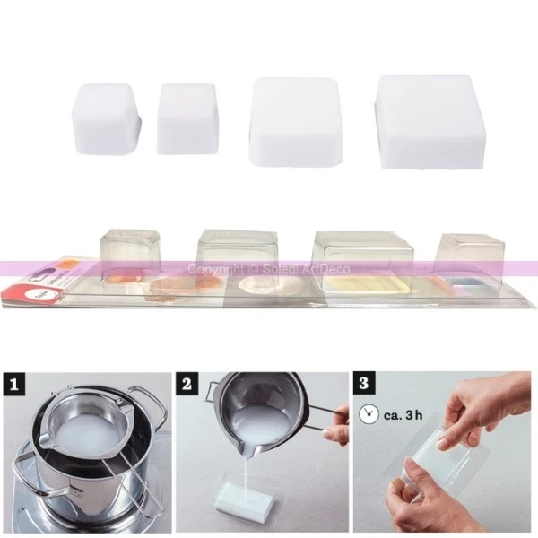 Moule à Couler Pour Savon, Résine Et Cire, 4 Formes De Carrés, 3 Cm De Profondeur 2 Moule à Couler Pour Savon, Résine Et Cire, 4 Formes De Carrés, 3 Cm De Profondeur – Image 2