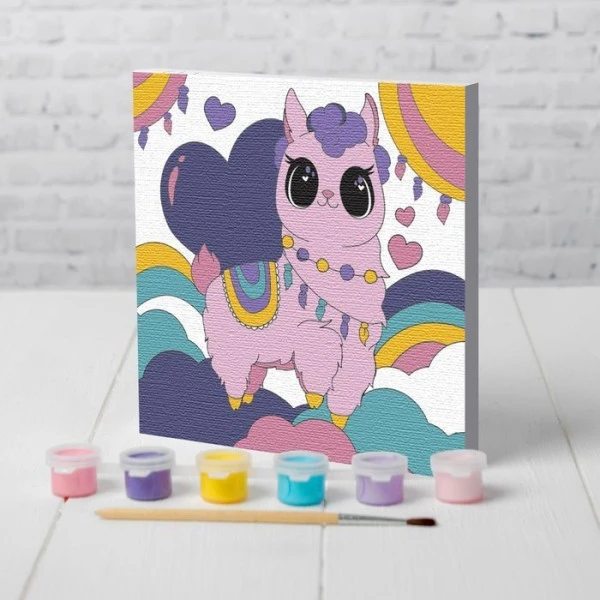 Peinture Par Numéros," Lama Magique "15 × 15 Cm, Sur Toile DIY Kit, Chambre Décor Ensemble, Enfants 2 Peinture Par Numéros," Lama Magique "15 × 15 Cm, Sur Toile DIY Kit, Chambre Décor Ensemble, Enfants – Image 2