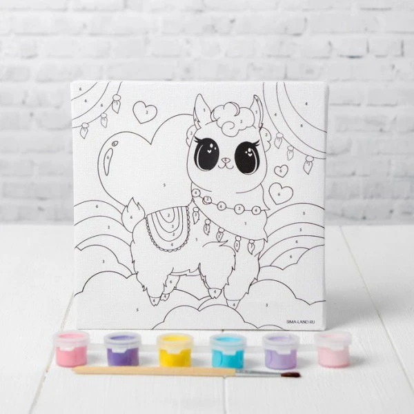 Peinture Par Numéros," Lama Magique "15 × 15 Cm, Sur Toile DIY Kit, Chambre Décor Ensemble, Enfants 3 Peinture Par Numéros," Lama Magique "15 × 15 Cm, Sur Toile DIY Kit, Chambre Décor Ensemble, Enfants – Image 3