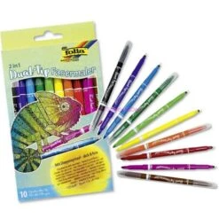 FOLIA Pochette De 10 Stylos Feutres, Couleurs Assorties, Marqueur à Double Pointes: Fine 0,5mm Et Large 2m