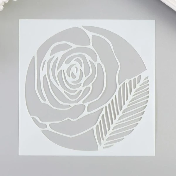 Pochoir En Plastique "Rose Avec Feuille" 13x13 Cm, Police, Fichier Coupé, Artisanat, Décoration Mura 2 Pochoir En Plastique "Rose Avec Feuille" 13x13 Cm, Police, Fichier Coupé, Artisanat, Décoration Mura – Image 2