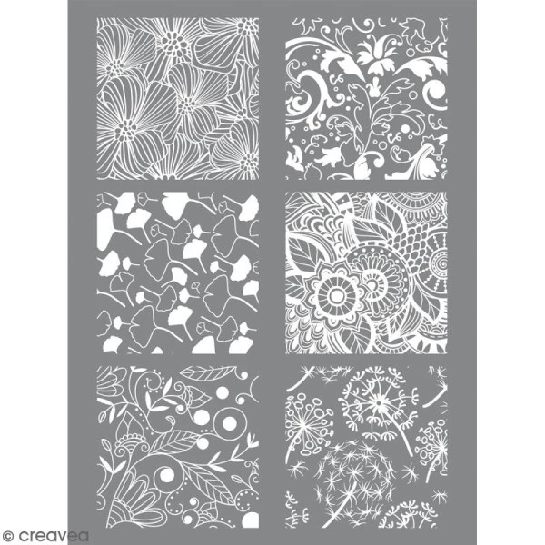 Pochoir Pour Impression De Motifs Sur Pâte Polymère - Floral - 11,4 X 15,3 Cm 1 Pochoir Pour Impression De Motifs Sur Pâte Polymère - Floral - 11,4 X 15,3 Cm