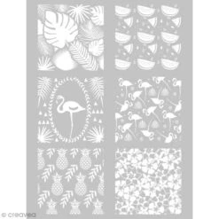 Pochoir Pour Impression De Motifs Sur Pâte Polymère - Tropical - 11,4 X 15,3 Cm