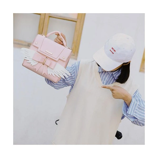 Sac Bandoulière Solide Kawaii Rose Ailes Sakura Lycéen Écolière Pratique Harajuku 2 Sac Bandoulière Solide Kawaii Rose Ailes Sakura Lycéen Écolière Pratique Harajuku – Image 2