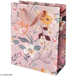 Sac Cadeau Mauve à Motifs Fleuris - 26 X 18 Cm