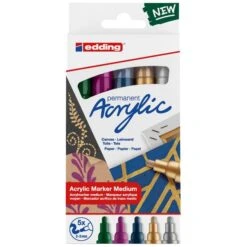 Set De Marqueurs Acrylique Edding 5100 - Pointe Moyenne - Metallic - 5 Pcs