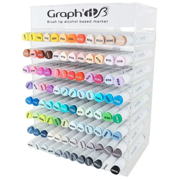 Set Graph'it Brush - Marqueurs à Alcool Double Pointe Et Présentoir - 96 Feutres 1 Set Graph'it Brush - Marqueurs à Alcool Double Pointe Et Présentoir - 96 Feutres