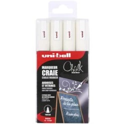 Uni Set Marqueurs Craie Chalk - Pointe Conique De 2,5 Mm - Blanc - 4 Pcs