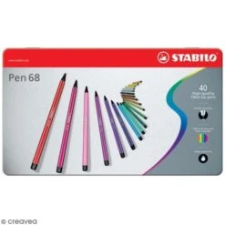 Stabilo Pen 68 - Etui En Métal De 40 Feutres - Couleurs Assorties
