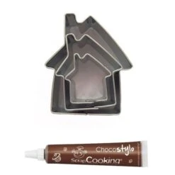 Stylo Chocolat + 3 Mini Emporte-pièces Inox Maisons